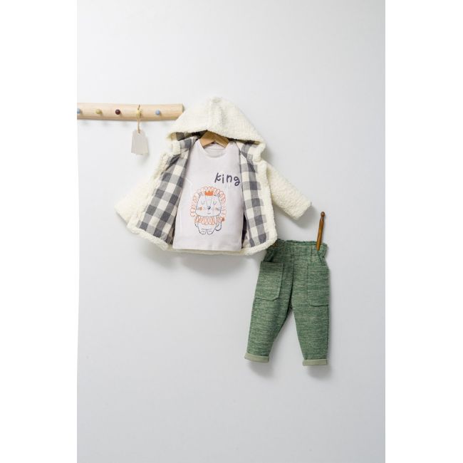 Set 3 piese: pantaloni, bluzita si hainuta pentru bebelusi KING, Tongs baby (Culoare: Verde, Marime: 9-12 luni) JEMtgs_4476_8