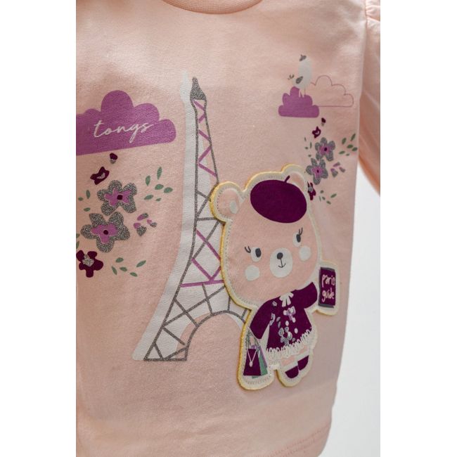 Set 3 piese: pantaloni, bluzita si vestuta eleganta pentru bebelusi Paris Love, Tongs baby (Culoare: Ecru, Marime: 9-12 luni) JEMtgs_4465-4