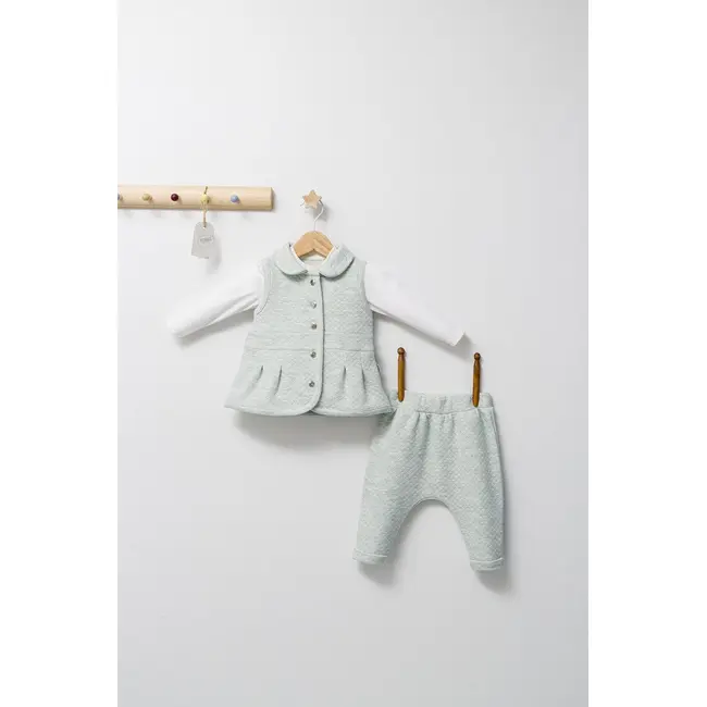 Set 3 piese: pantaloni, bluzita si vestuta eleganta pentru bebelusi Paris Love, Tongs baby (Marime: 18-24 Luni, Culoare: Ecru) JEMtgs_4465-2