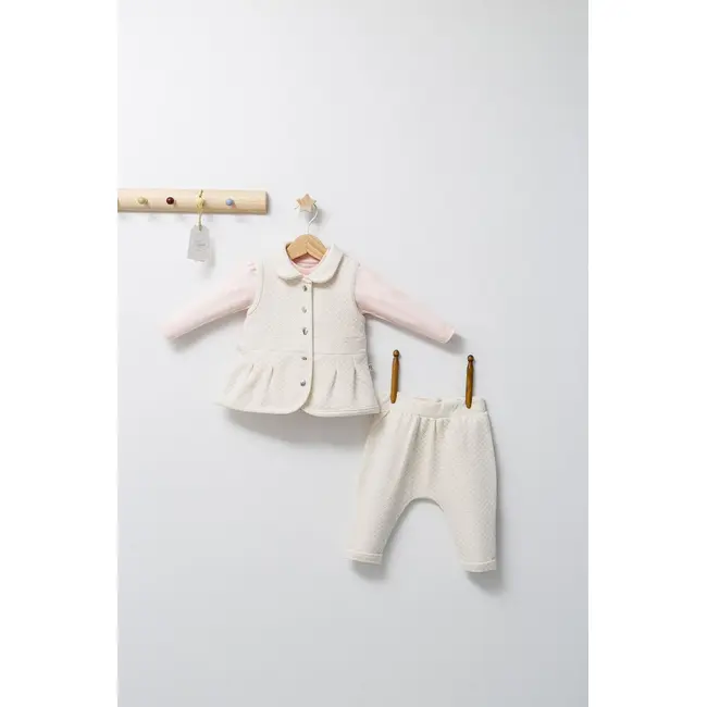 Set 3 piese: pantaloni, bluzita si vestuta eleganta pentru bebelusi Paris Love, Tongs baby (Marime: 18-24 Luni, Culoare: Ecru) JEMtgs_4465-2