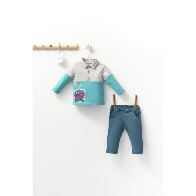 Set cu blugi si bluzita cu guleras pentru bebelusi Monster, Tongs baby (Culoare: Gri, Marime: 18-24 Luni) JEMtgs_4406-2