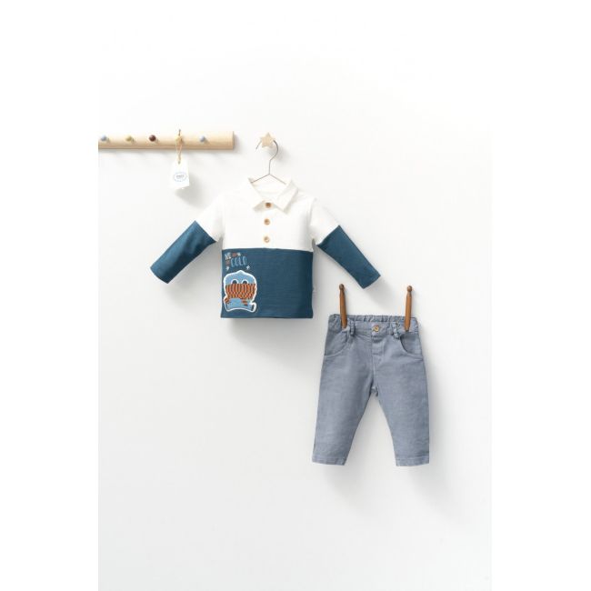 Set cu blugi si bluzita cu guleras pentru bebelusi Monster, Tongs baby (Culoare: Gri, Marime: 6-9 luni) JEMtgs_4406-3