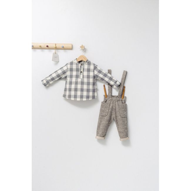 Set cu pantalonasi cu bretele si camasuta in carouri pentru bebelusi King, Tongs baby (Culoare: Maro, Marime: 6-9 luni) JEMtgs_4474_5