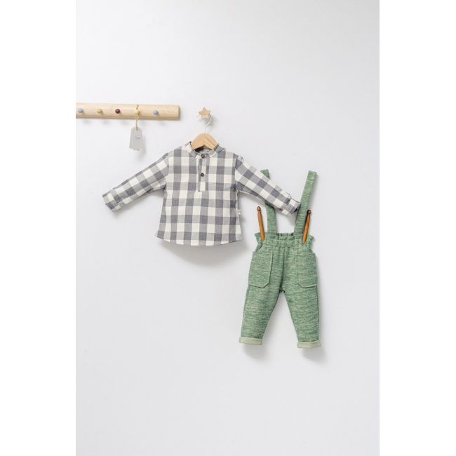 Set cu pantalonasi cu bretele si camasuta in carouri pentru bebelusi King, Tongs baby (Culoare: Verde, Marime: 6-9 luni) JEMtgs_4474_6