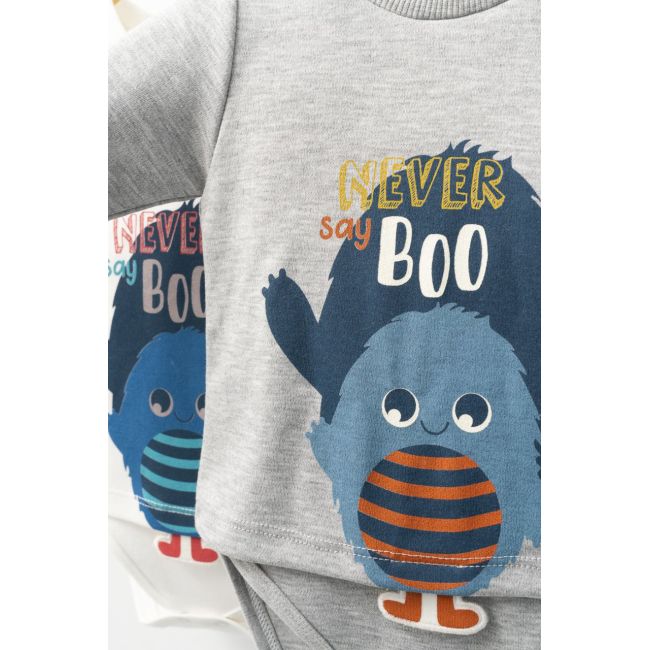 Set cu pantalonasi cu buzunare si body cu maneca lunga pentru bebelusi Monster, Tongs baby (Culoare: Albastru, Marime: 12-18 Luni) JEMtgs_4402-1