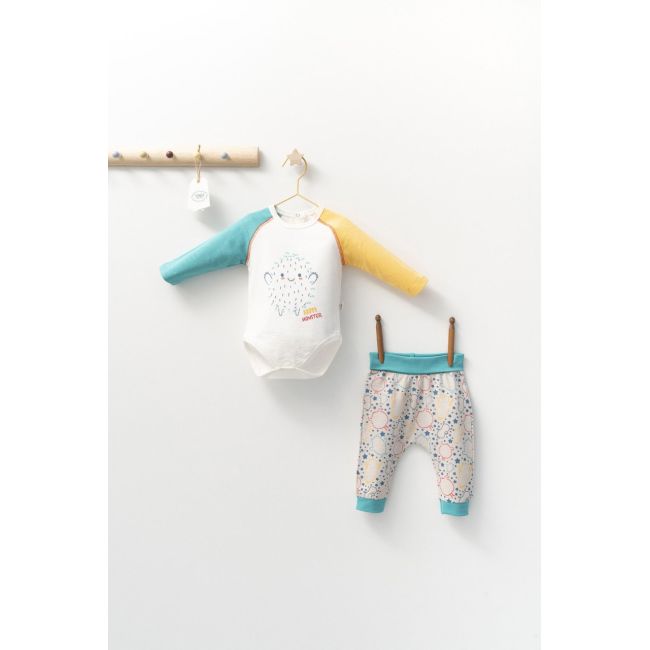 Set cu pantalonasi si body cu maneca lunga pentru bebelusi Monster, Tongs baby (Culoare: Turcoaz, Marime: 6-9 luni) JEMtgs_4403-3