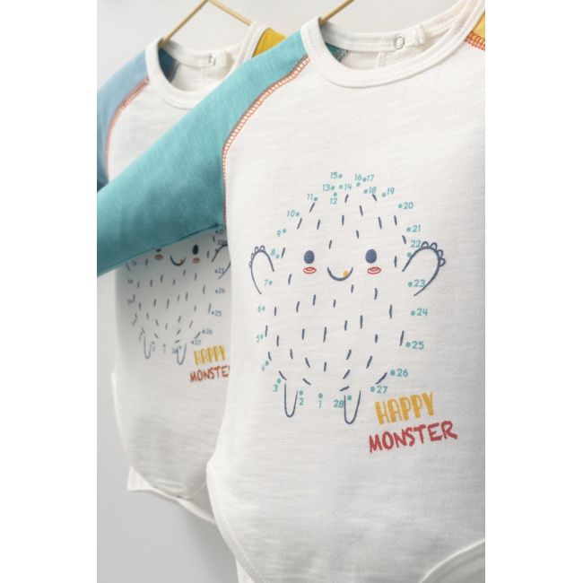 Set cu pantalonasi si body cu maneca lunga pentru bebelusi Monster, Tongs baby (Culoare: Turcoaz, Marime: 6-9 luni) JEMtgs_4403-3