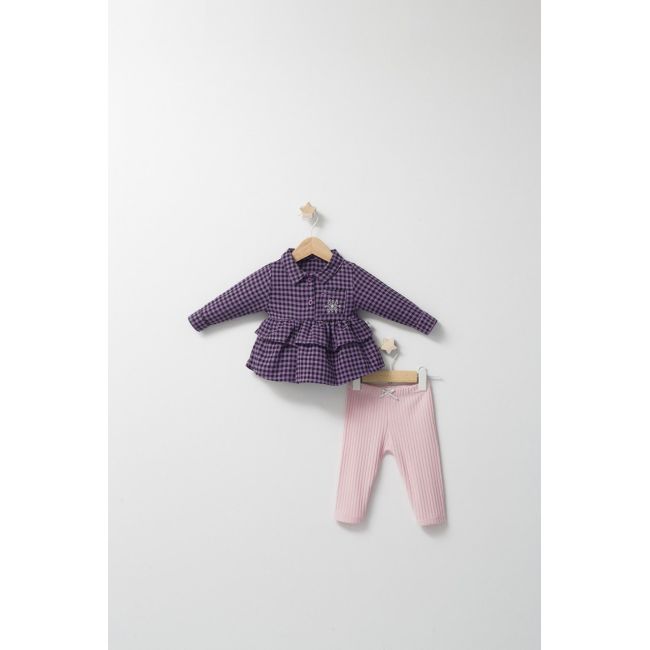 Set cu pantalonasi si camasuta in carouri pentru bebelusi Ballon, Tongs baby (Culoare: Mov, Marime: 6-9 luni) JEMtgs_4486-5