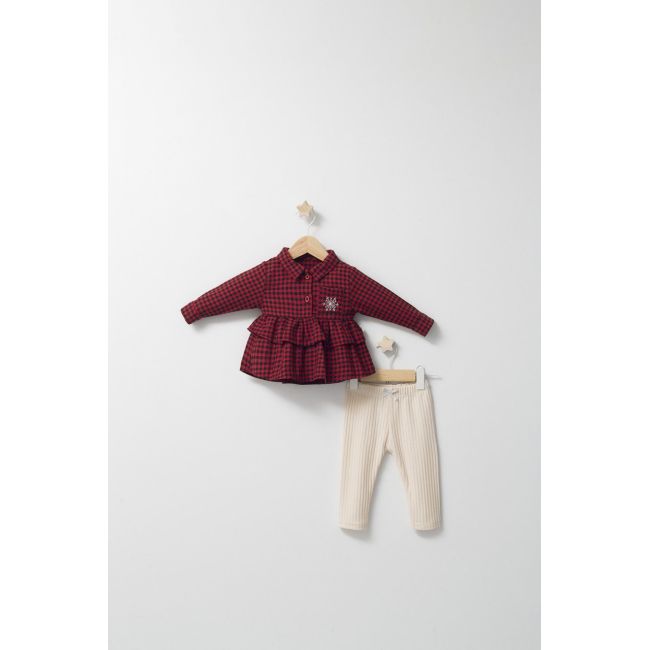 Set cu pantalonasi si camasuta in carouri pentru bebelusi Ballon, Tongs baby (Culoare: Rosu, Marime: 6-9 luni) JEMtgs_4486-6
