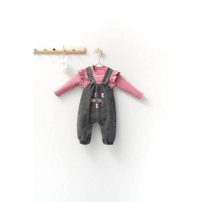Set cu salopeta din denim si bluzita pentru bebelusi Monster, Tongs baby (Marime: 6-9 luni) JEMtgs_4416-2