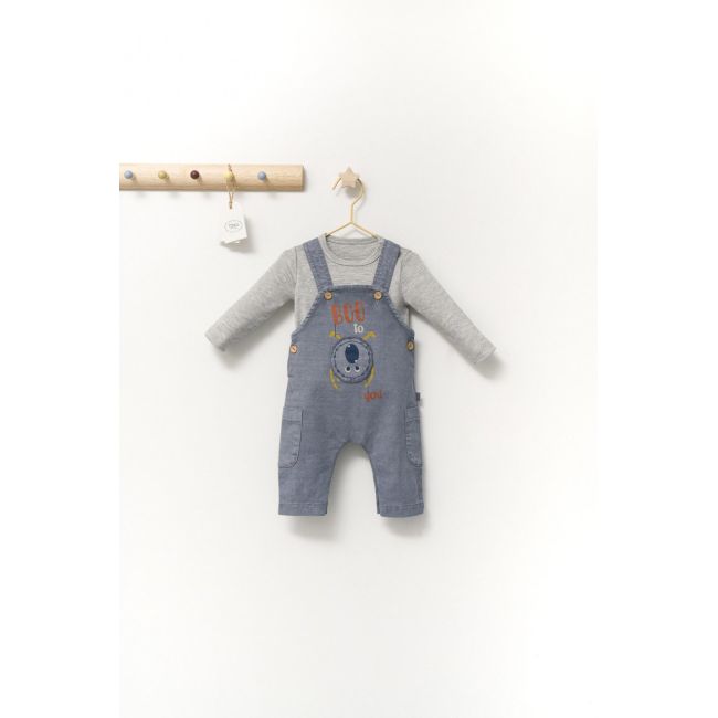 Set cu salopeta si bluzita pentru bebelusi Monster, Tongs baby (Culoare: Turcoaz, Marime: 6-9 luni) JEMtgs_4408-4
