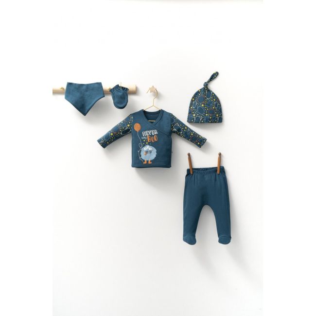 Set de 5 piese pentru nou nascut baietei Monster, Tongs baby (Culoare: Corai) JEMtgs_4407-2