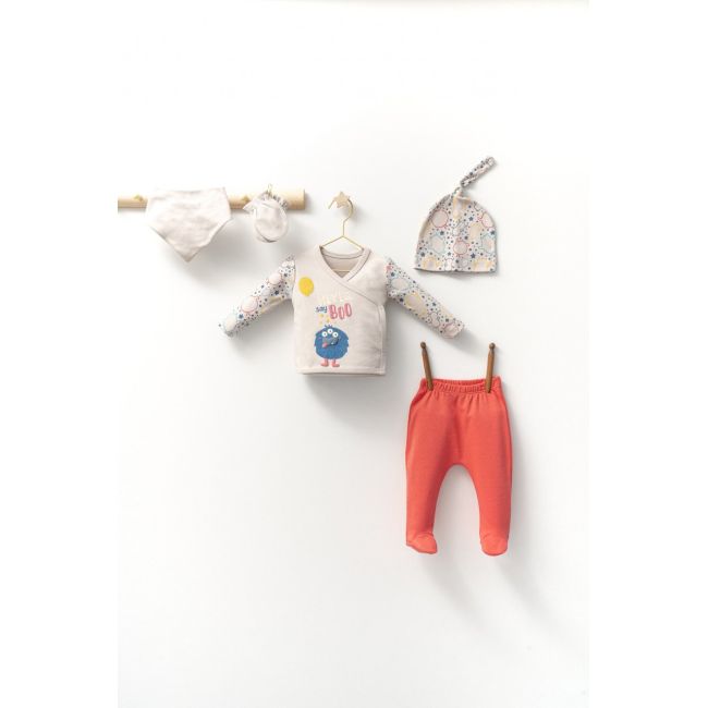 Set de 5 piese pentru nou nascut baietei Monster, Tongs baby (Culoare: Corai) JEMtgs_4407-2