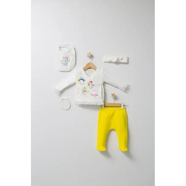 Set de iarna de 5 piese pentru nou nascut Crazy Penguins, Tongs baby (Culoare: Galben) JEMtgs_4535-2