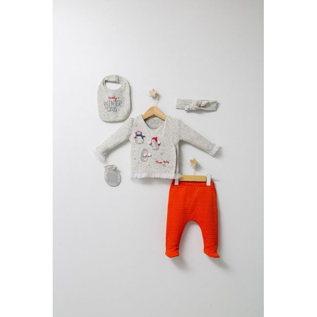 Set de iarna de 5 piese pentru nou nascut Crazy Penguins, Tongs baby (Culoare: Galben) JEMtgs_4535-2