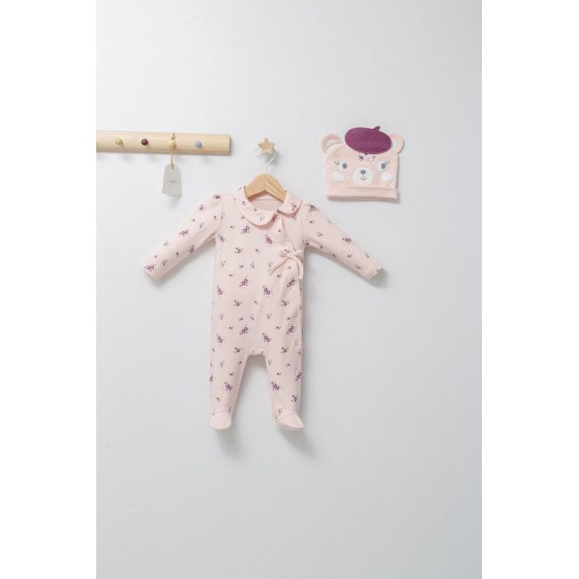 Set salopeta cu caciulita cu urechiuse pentru bebelusi Paris Love, Tongs baby (Culoare: Ecru, Marime: 6-9 luni) JEMtgs_4460-6