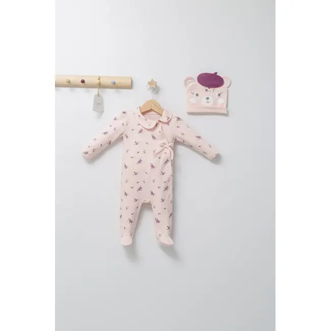 Set salopeta cu caciulita cu urechiuse pentru bebelusi Paris Love, Tongs baby (Culoare: Ecru, Marime: 6-9 luni) JEMtgs_4460-6