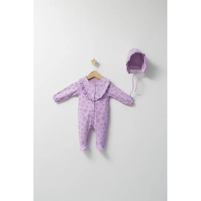 Set salopeta cu caciulita cu volanas pentru bebelusi Ballon, Tongs baby (Culoare: Mov, Marime: 6-9 luni) JEMtgs_4480-3