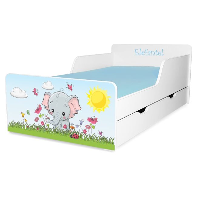 Patut Copii 2- 12 ani Start Elefantel, cu sertar si Saltea cu lana SafeNest 160x80 inclusa - PC-P-MK-SRT-ELE-80