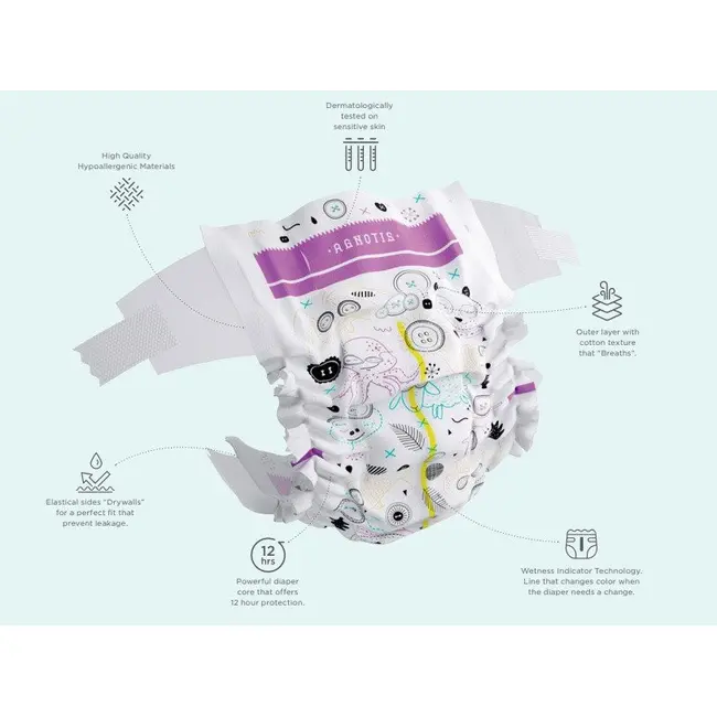 Scutece hipoalergenice Supreme Agnotis, marimea nr.1, 2-5 kg, 44 bucati JEMagn_nr1