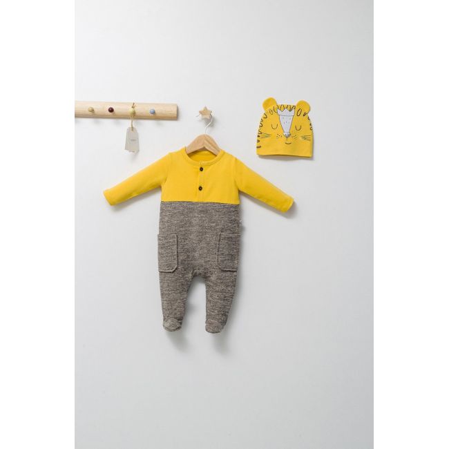 Set salopeta cu caciulita pentru bebelusi King, Tongs baby (Culoare: Galben, Marime: 6-9 luni) JEMtgs_4470_6