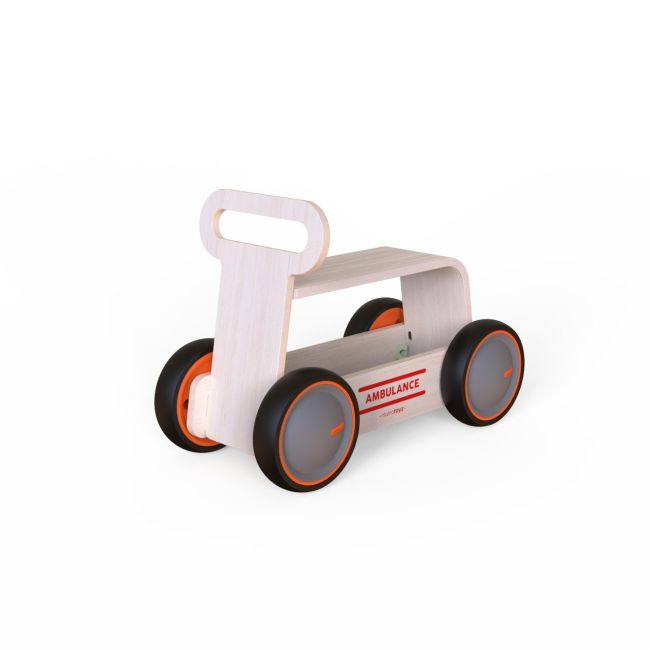 Jucarie din lemn 3 in 1 Ambulanta DriveMe Wood: masinuta ride-on, premergator si carucior de jucarii MamaToyz JEMMtyz_rideonwood1