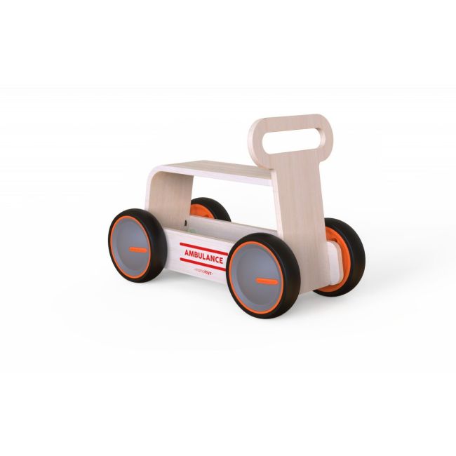 Jucarie din lemn 3 in 1 Ambulanta DriveMe Wood: masinuta ride-on, premergator si carucior de jucarii MamaToyz JEMMtyz_rideonwood1