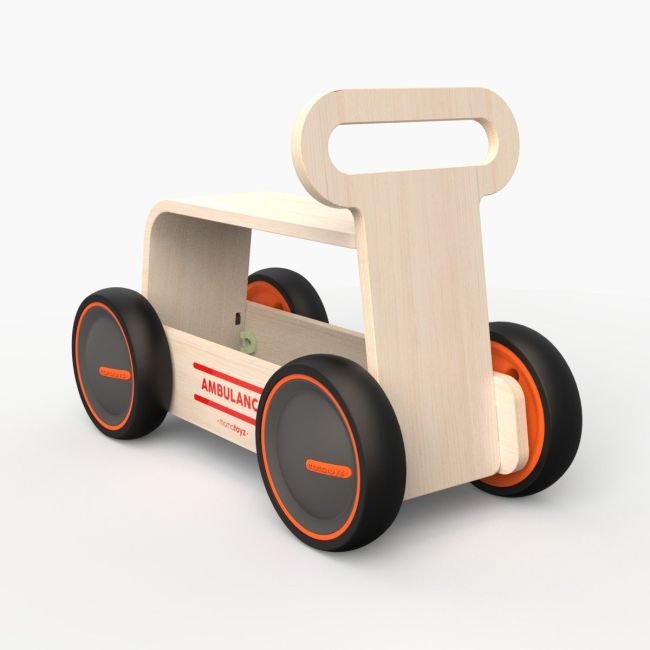 Jucarie din lemn 3 in 1 Ambulanta DriveMe Wood: masinuta ride-on, premergator si carucior de jucarii MamaToyz JEMMtyz_rideonwood1