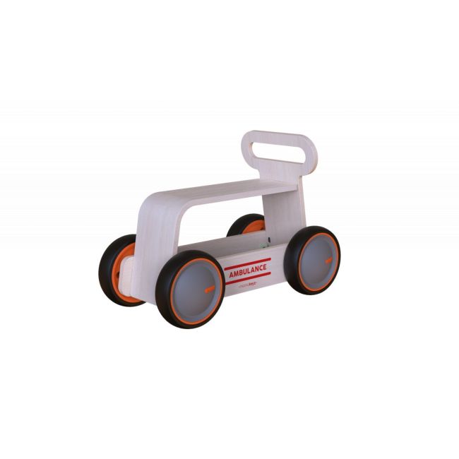 Jucarie din lemn 3 in 1 Ambulanta DriveMe Wood: masinuta ride-on, premergator si carucior de jucarii MamaToyz JEMMtyz_rideonwood1