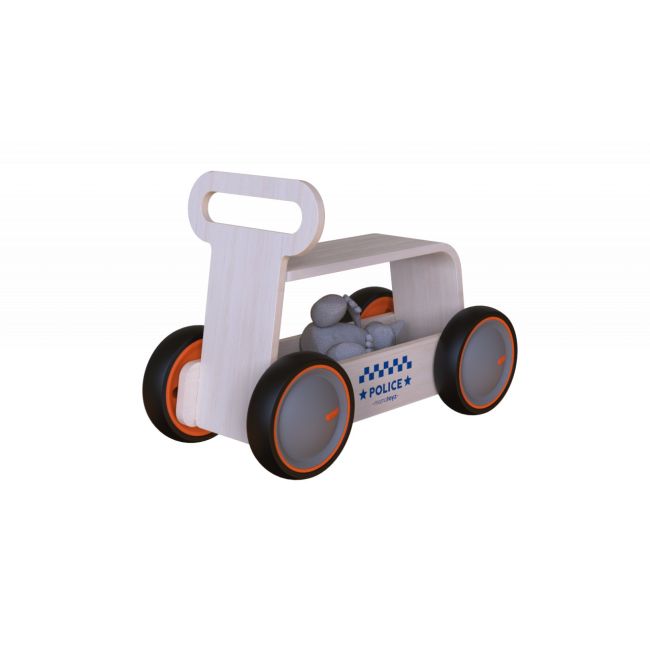 Jucarie din lemn 3 in 1 Politie DriveMe Wood: masinuta ride-on, premergator si carucior de jucarii MamaToyz JEMMtyz_rideonwood2