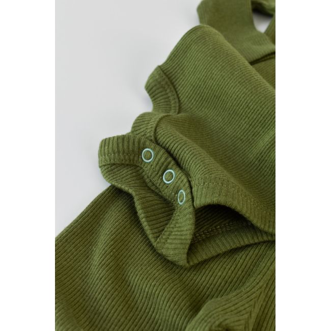 Set 3 piese: body cu maneca lunga, panataloni lungi si caciulita din bumbac organic si modal - Verde, Baby Cosy (Marime: 6-9 luni) JEMBC-CSYM22512-6