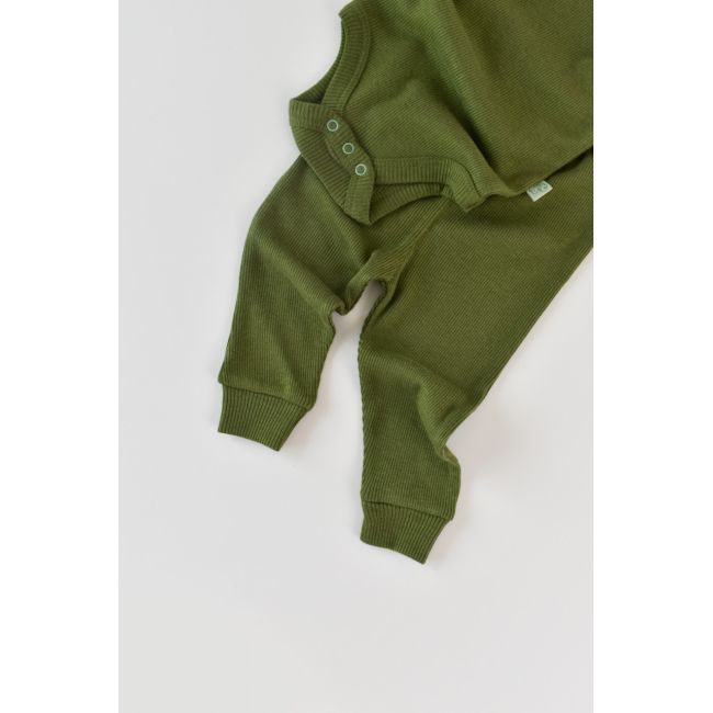 Set 3 piese: body cu maneca lunga, panataloni lungi si caciulita din bumbac organic si modal - Verde, Baby Cosy (Marime: 6-9 luni) JEMBC-CSYM22512-6
