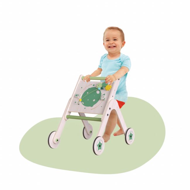 Antepremergator din lemn cu masuta de activitati 2 in 1 MamaToyz JEMMtyz_walkme