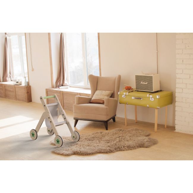 Carucior pentru papusi si antepremergator din lemn 2 in 1 MamaToyz JEMMtyz_stroller