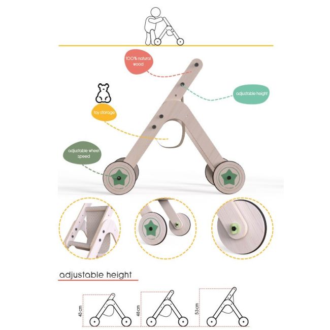 Carucior pentru papusi si antepremergator din lemn 2 in 1 MamaToyz JEMMtyz_stroller