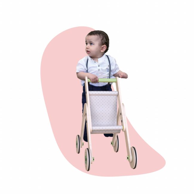 Carucior pentru papusi si antepremergator din lemn 2 in 1 MamaToyz JEMMtyz_stroller