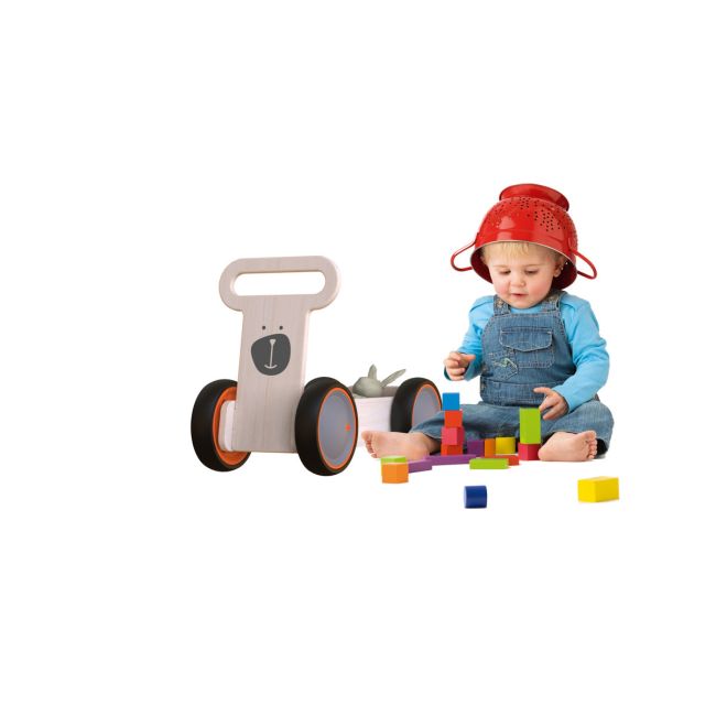Jucarie din lemn 3 in 1 Ursulet DriveMe Soft: masinuta ride-on, premergator si carucior de jucarii MamaToyz JEMMtyz_rideonsoft1