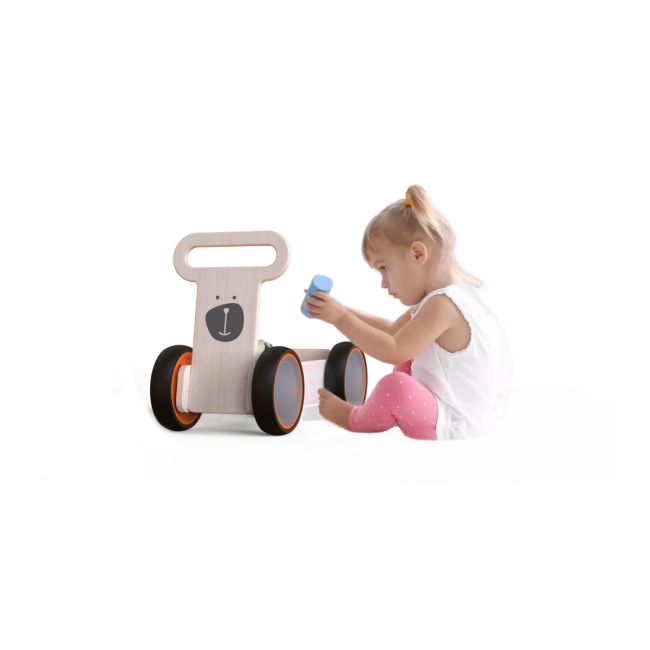 Jucarie din lemn 3 in 1 Vacuta DriveMe Soft: masinuta ride-on, premergator si carucior de jucarii MamaToyz JEMMtyz_rideonsoft2