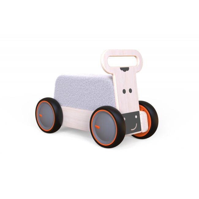 Jucarie din lemn 3 in 1 Vacuta DriveMe Soft: masinuta ride-on, premergator si carucior de jucarii MamaToyz JEMMtyz_rideonsoft2