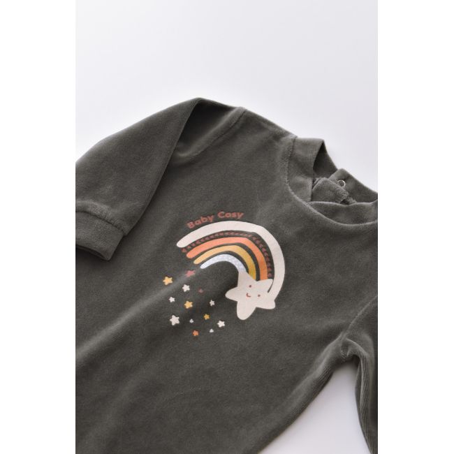 Salopeta Curcubeu cu maneca lunga si botosei din 80%bumbac organic si 20% poliester - Antracit, Baby Cosy (Marime: 3-6 Luni) JEMBC-CSYK6002-3