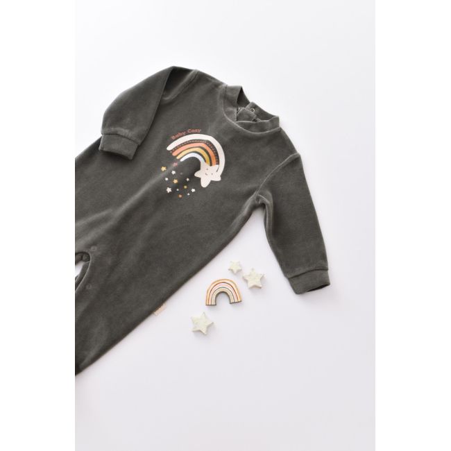 Salopeta Curcubeu cu maneca lunga si botosei din 80%bumbac organic si 20% poliester - Antracit, Baby Cosy (Marime: 3-6 Luni) JEMBC-CSYK6002-3
