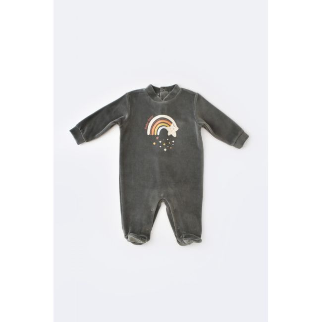 Salopeta Curcubeu cu maneca lunga si botosei din 80%bumbac organic si 20% poliester - Antracit, Baby Cosy (Marime: 6-9 luni) JEMBC-CSYK6002-6