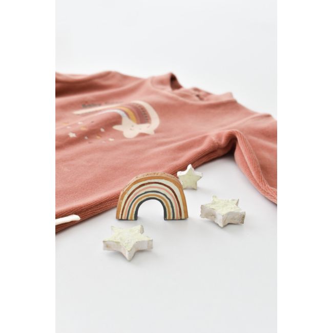 Salopeta Curcubeu cu maneca lunga si botosei din 80%bumbac organic si 20% poliester - Caramiziu, Baby Cosy (Marime: 3-6 Luni) JEMBC-CSYK6004-3