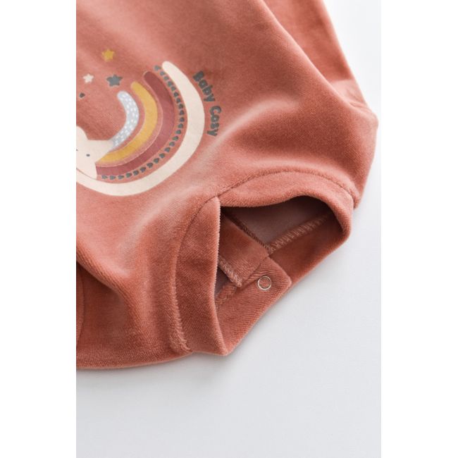 Salopeta Curcubeu cu maneca lunga si botosei din 80%bumbac organic si 20% poliester - Caramiziu, Baby Cosy (Marime: 3-6 Luni) JEMBC-CSYK6004-3