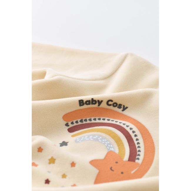 Salopeta Curcubeu cu maneca lunga si botosei din 80%bumbac organic si 20% poliester - Crem, Baby Cosy (Marime: 3-6 Luni) JEMBC-CSYK6001-3