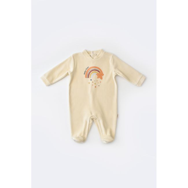 Salopeta Curcubeu cu maneca lunga si botosei din 80%bumbac organic si 20% poliester - Crem, Baby Cosy (Marime: 3-6 Luni) JEMBC-CSYK6001-3
