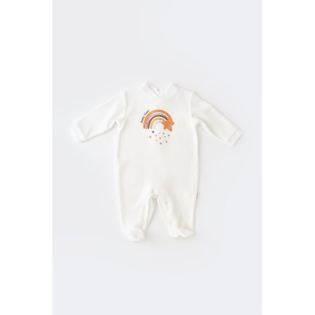 Salopeta Curcubeu cu maneca lunga si botosei din 80%bumbac organic si 20% poliester - Ecru, Baby Cosy (Marime: 6-9 luni) JEMBC-CSYK6000-6