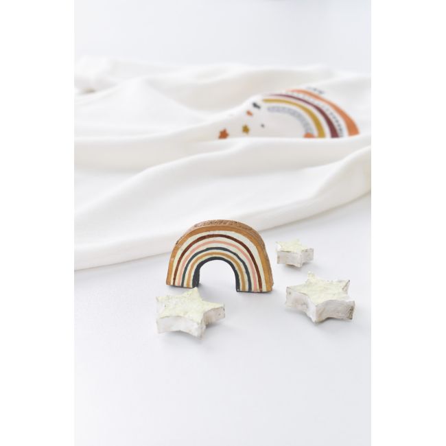 Salopeta Curcubeu cu maneca lunga si botosei din 80%bumbac organic si 20% poliester - Ecru, Baby Cosy (Marime: 6-9 luni) JEMBC-CSYK6000-6