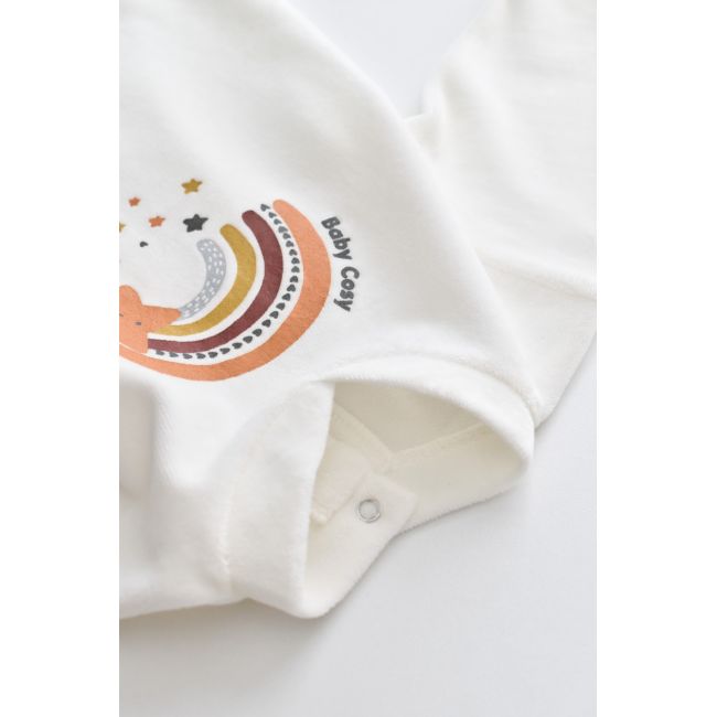 Salopeta Curcubeu cu maneca lunga si botosei din 80%bumbac organic si 20% poliester - Ecru, Baby Cosy (Marime: 6-9 luni) JEMBC-CSYK6000-6