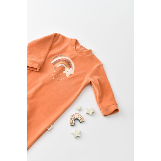 Salopeta Curcubeu cu maneca lunga si botosei din 80%bumbac organic si 20% poliester - Portocaliu, Baby Cosy (Marime: 0-3 Luni) JEMBC-CSYK6003-0